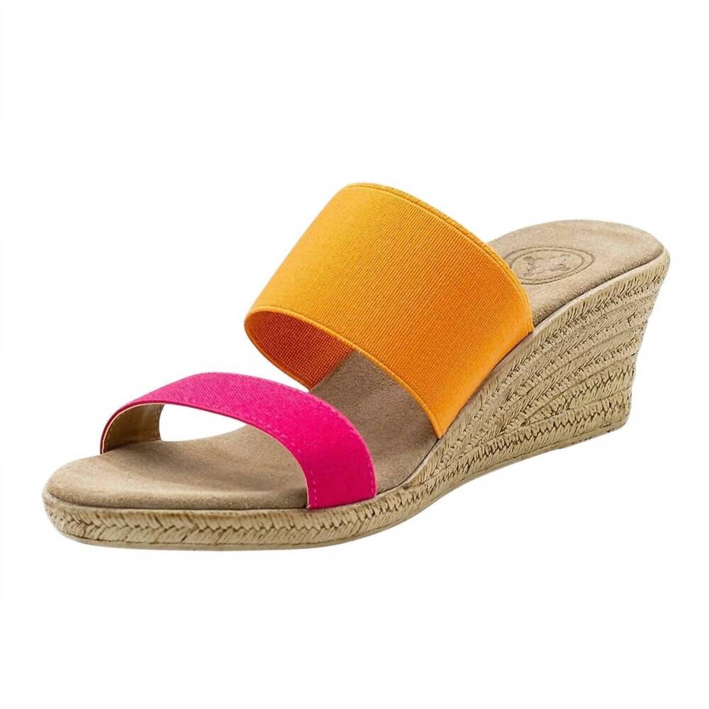 NEW CHARLESTON SHOE CO. women's backless cooper wedge sandal in pink/orange